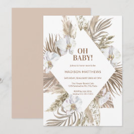 Oh Baby Rosa & Tan Boho Blommigt Baby Shower  Inbjudningar