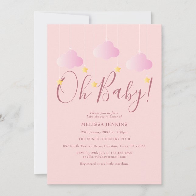 Oh Baby Rosa Twinkle Twinkle Baby Shower Sprinkle Inbjudningar (Framsida)