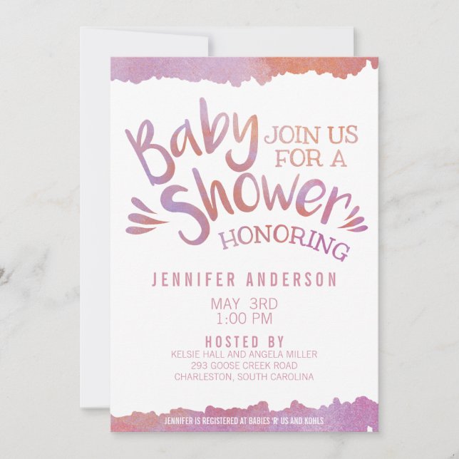 Oh Baby Rosa Watercolor Baby Shower Inbjudningar (Framsida)