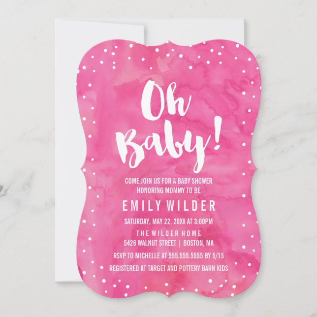 Oh Baby Rosa Watercolor Baby Shower Inbjudningar (Framsida)