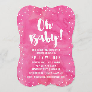 Oh Baby Rosa Watercolor Baby Shower Inbjudningar