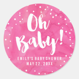 Oh Baby Rosa Watercolor Baby Shower Runt Klistermärke
