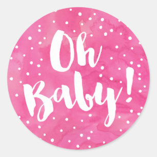 Oh Baby Rosa Watercolor Baby Shower Runt Klistermärke