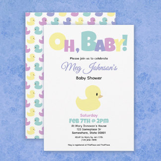 Oh Baby Rubber Duck Gender Neutral Baby Shower Inbjudningar