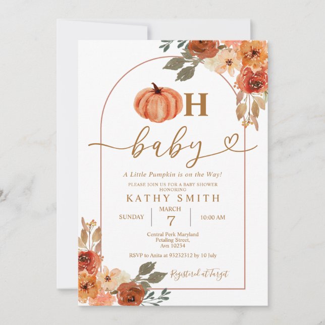 Oh Baby Rustic Boho Blommigt Pumpkin Baby Shower Inbjudningar (Framsida)