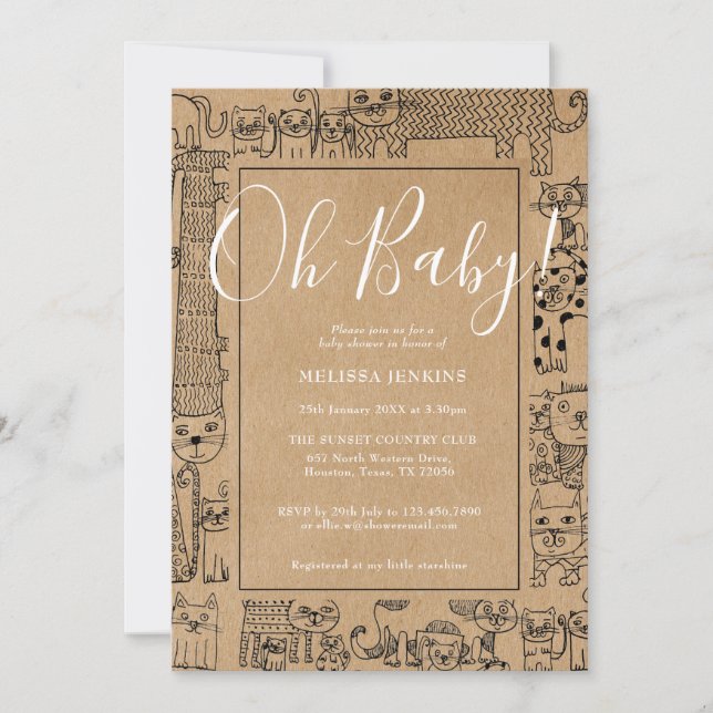 Oh Baby Rustic Cats Baby Shower Inbjudningar (Framsida)