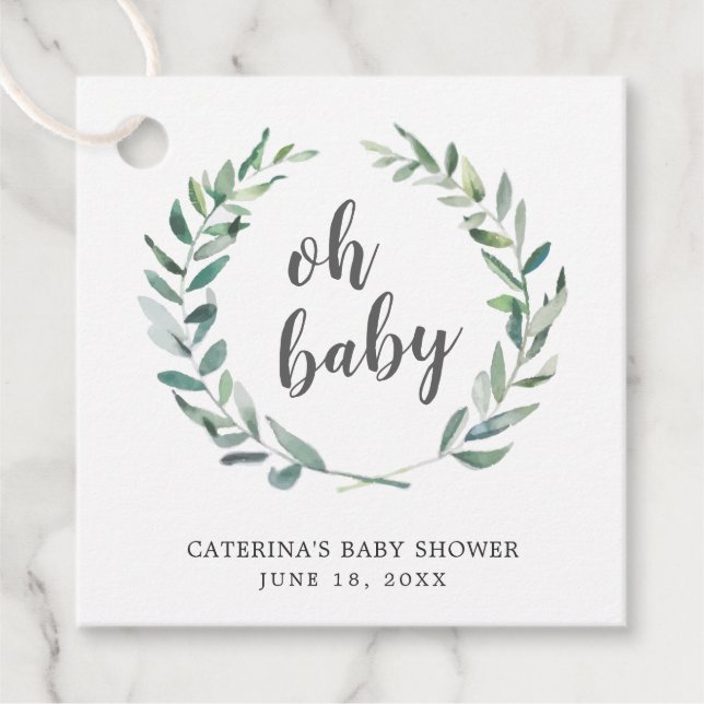 Oh Baby Rustic Greenery Gender Neutral Baby Shower Gåvor Etiketter (Framsida)