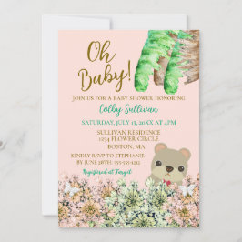 Oh Baby Rustic Greenery Nalle Baby Shower Inbjudningar