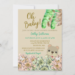 Oh Baby Rustic Greenery Nalle Baby Shower Inbjudningar