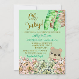 Oh Baby Rustic Greenery Nalle Baby Shower Inbjudningar
