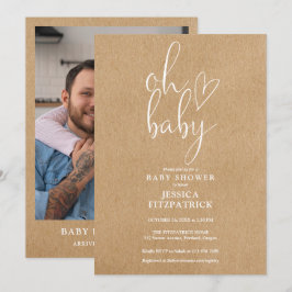 Oh Baby Rustic Kraft Photo Baby Shower Inbjudningar