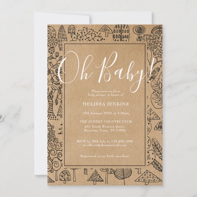 Oh Baby Rustic Land Träd Baby Shower Inbjudningar (Framsida)