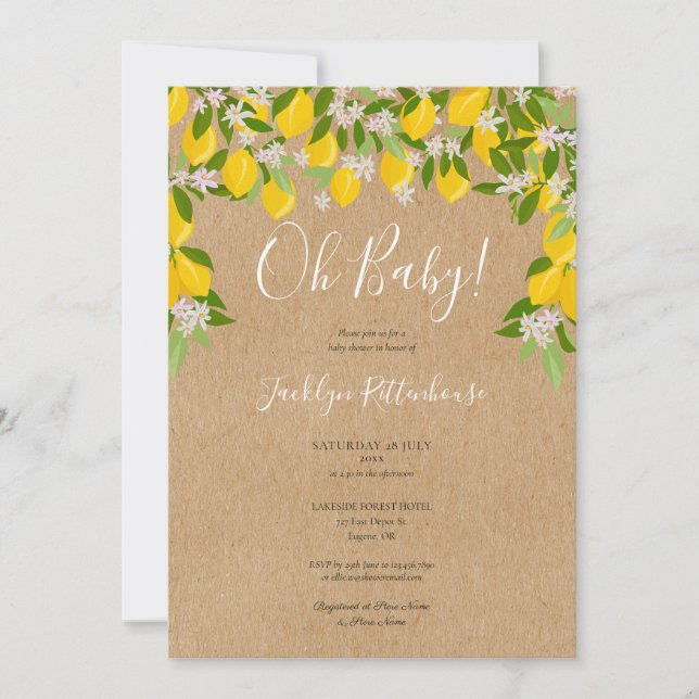 Oh Baby Rustic Lemons Blommar Greenery Baby Shower Inbjudningar (Framsida)