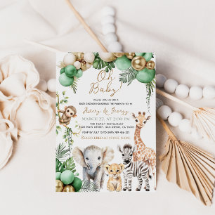 Oh Baby Safari Animal Jungle Grönt Baby Shower Inbjudningar