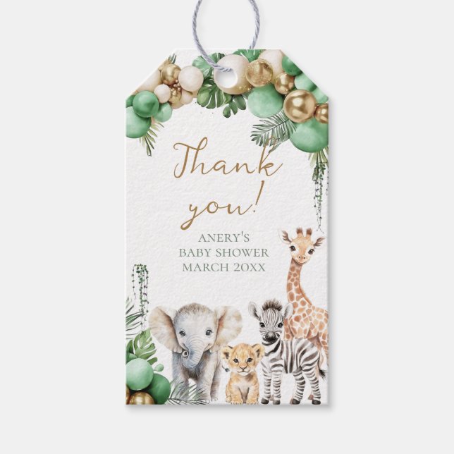 Oh Baby Safari Animal Jungle Grönt Baby Shower Presentetikett (Framsidan)