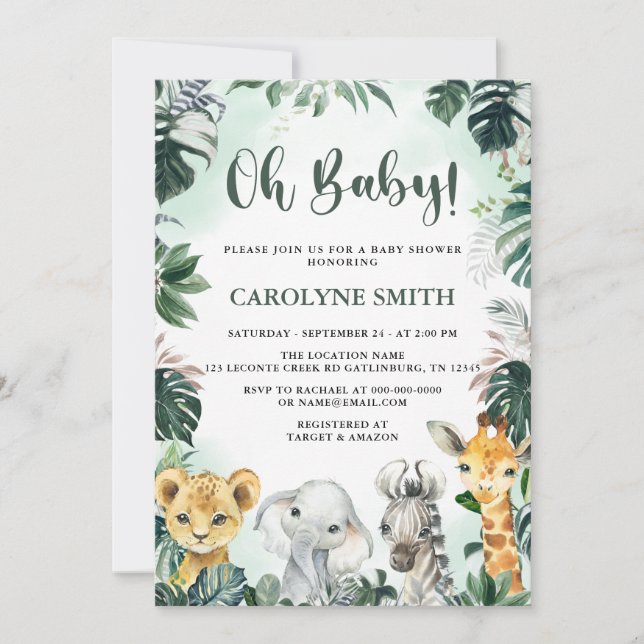 Oh Baby Safari Animals Baby Shower-inbjudan Inbjudningar (Framsida)