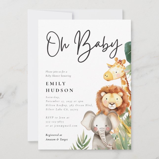 Oh Baby Safari Baby Shower-inbjudan Inbjudningar (Framsida)