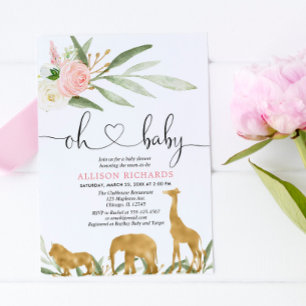 Oh baby safari greenery guld Flickbarndusch Inbjudningar