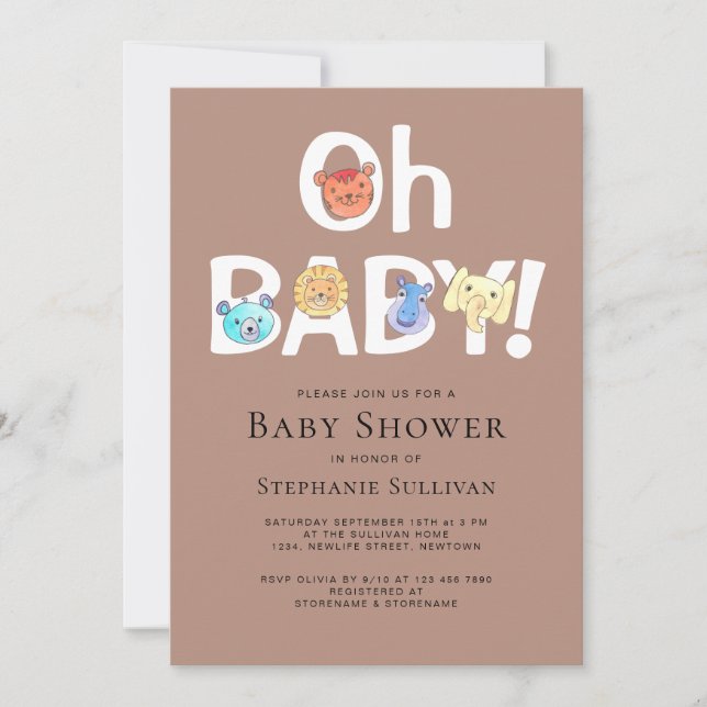Oh Baby Safari Jungle Animals Baby Shower Inbjudningar (Framsida)