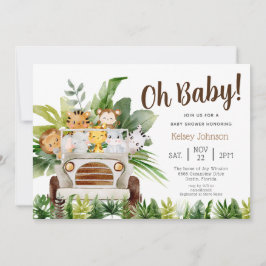 Oh Baby Safari Jungle Zoo Animals Boy Shower Inbjudningar