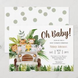Oh Baby Safari Jungle Zoo Animals Boy Shower Inbjudningar