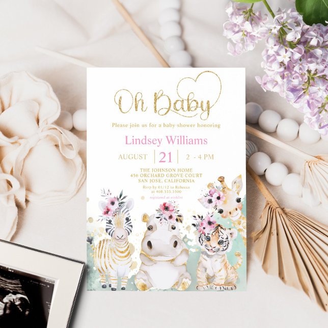 Oh Baby Safari Vild 1 Zoo Animals Baby Shower Inbjudningar (Skapare uppladdad)