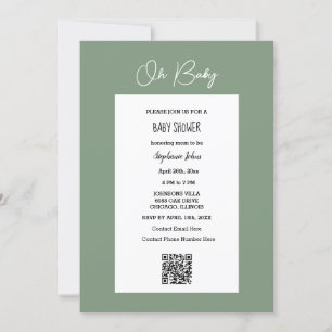 Oh Baby Sage Grönt Baby Shower QR-kodskript Inbjudningar