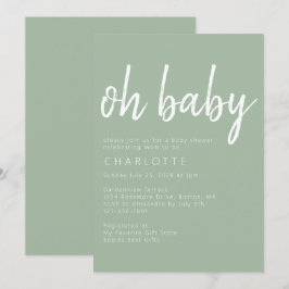 Oh Baby Sage Grönt Gender Neutral Baby Shower Inbjudningar