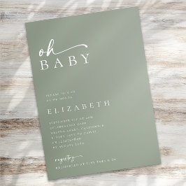 Oh Baby Sage Grönt minimalist Script Baby Shower Inbjudningar