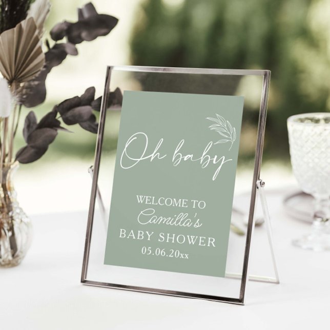 Oh Baby Sage Grönt Modern Baby Shower Poster (Skapare uppladdad)