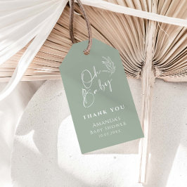 Oh Baby Sage Grönt Modern Baby Shower Tack Presentetikett