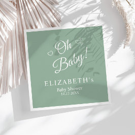 "Oh Baby" Sage Grönt Modern minimalist Baby Shower Pappersservett