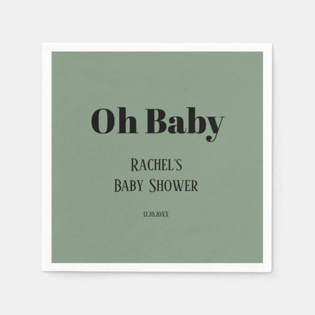 Oh Baby Sage Grönt Script Bold Modern Baby Shower Pappersservett (Framsidan)