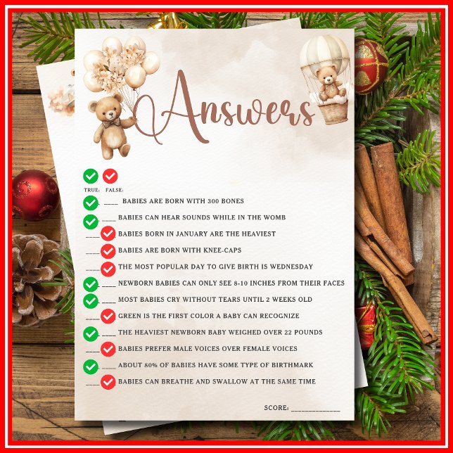 OH BABY SANT ELLER FALSE Baby Shower Game Cute Bea Inbjudningar (Skapare uppladdad)