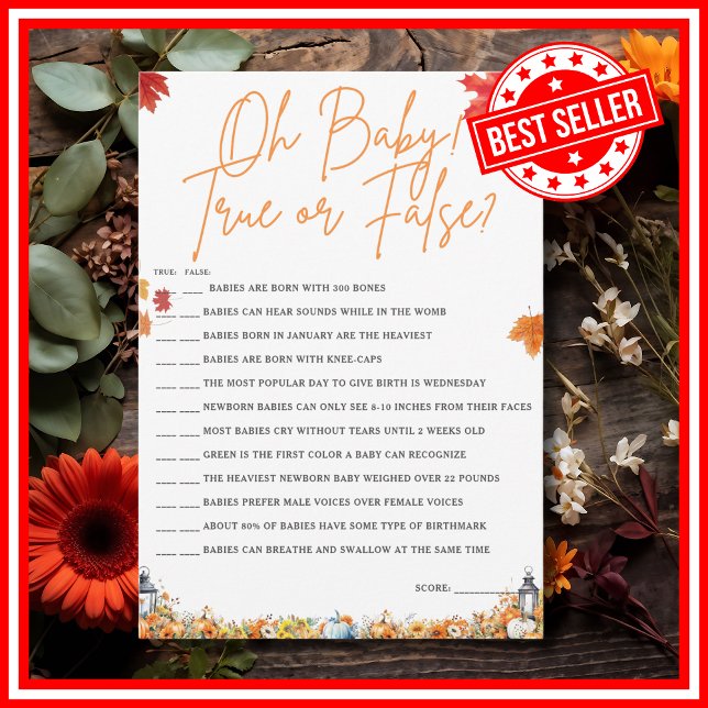 OH BABY SANT ELLER FALSE Baby Shower Game PUMPKIN Inbjudningar (OH BABY TRUE OR FALSE Easy Baby Shower Game A Little Pumpkin is on the Way Fall Autumn Theme )