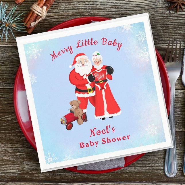 Oh Baby Santa & Mrs Claus Baby Shower Pappersservett (Infuse holiday charm into Baby Shower napkins with Santa & Mrs. Claus. Ignite celebration!)
