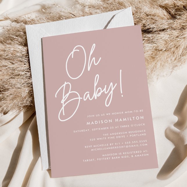 Oh Baby Script Dusty Ro minimalist Baby Shower Inbjudningar (Skapare uppladdad)