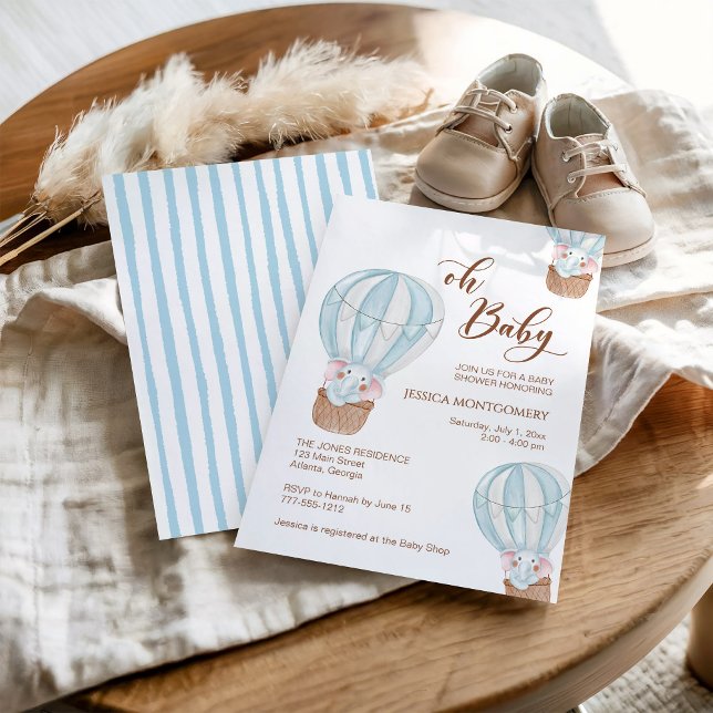 Oh Baby Script Elephant in Hot Air Balloon Shower Inbjudningar (Skapare uppladdad)