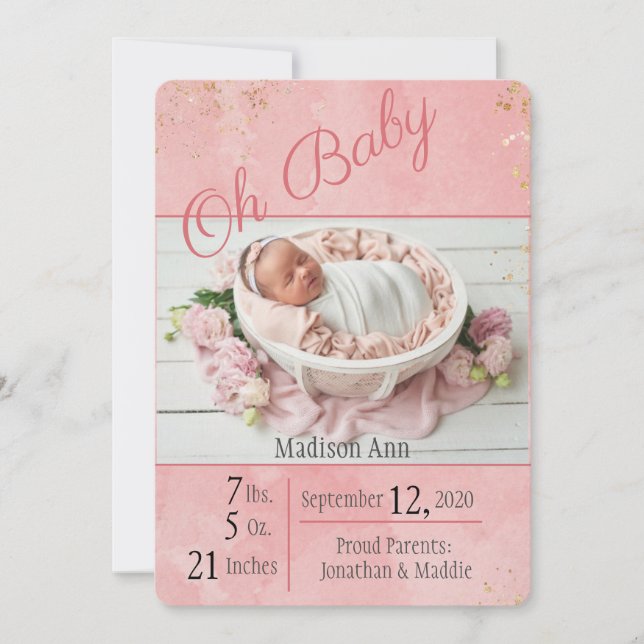 Oh Baby Script Flicka Elegant  Analize Birth Meddelande (Framsida)