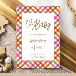 Oh Baby Script Gingham Baby Shower-inbjudan Inbjudningar