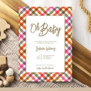 Oh Baby Script Gingham Baby Shower-inbjudan Inbjudningar