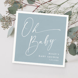 Oh Baby Script Modern Dusty Blue Baby Shower Pappersservett