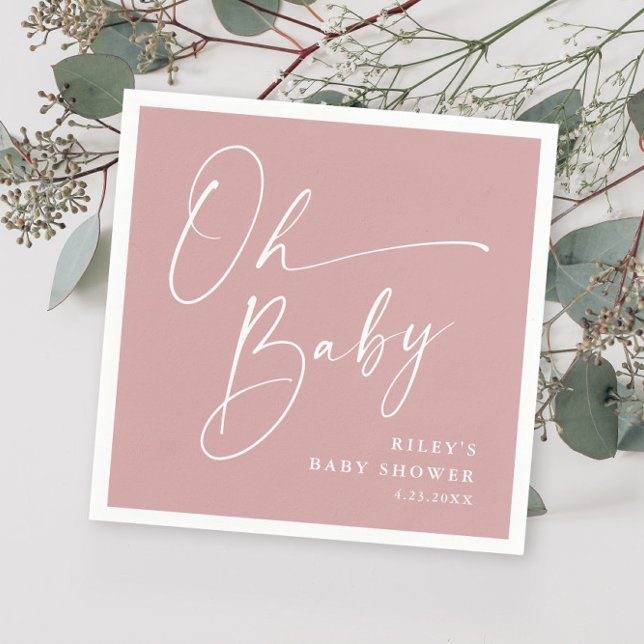 Oh Baby Script Modern Dusty Rosa Baby Shower Pappersservett (Skapare uppladdad)