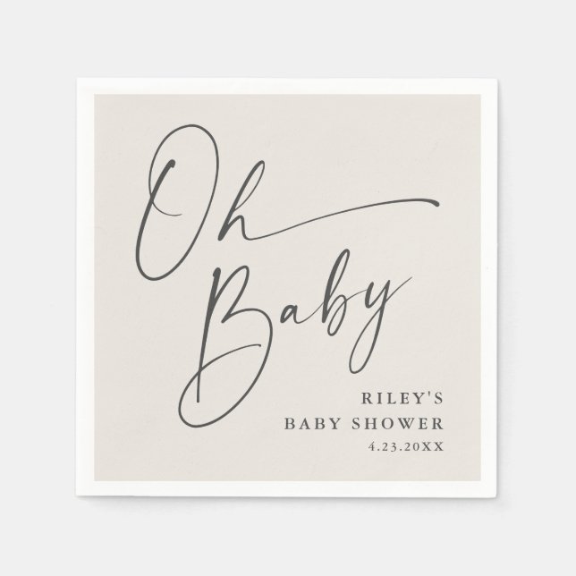 Oh Baby Script Modern gender Neutral Baby Shower Pappersservett (Framsidan)