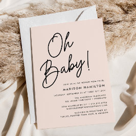 Oh Baby Script Rosé Minimalist Barnkalas Inbjudningar