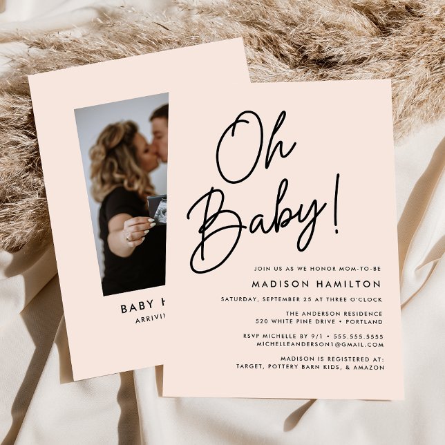 Oh Baby Script Rosé Minimalistisk Baby Shower-fest Inbjudningar (Skapare uppladdad)