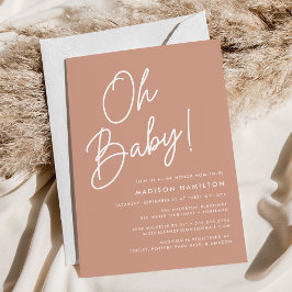 Oh Baby Script Terracotta Minimalist Baby Shower Inbjudningar