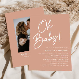 Oh Baby Script Terracotta Photo Baby Shower Inbjudningar