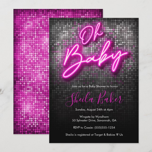 Oh Baby Shimmer Neon Baby Shower-inbjudan Inbjudningar (Fram/baksida)