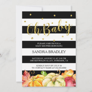 Oh Baby Shower Autumn Pumpkins Guld Glitter Dots Inbjudningar